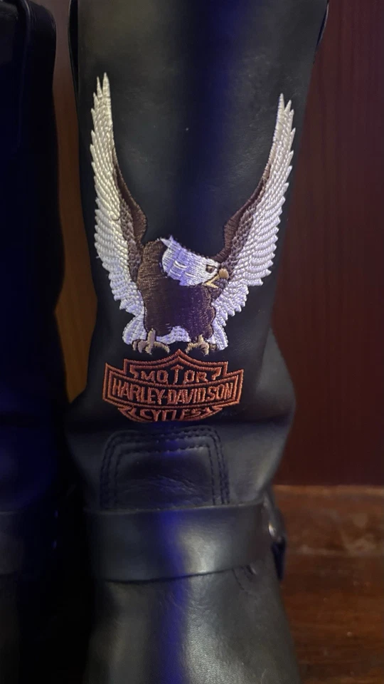 Harley Davidson Botas Hombre 10.5 Cuero Negro Bordado Arnés Moto Foto 2 de 4