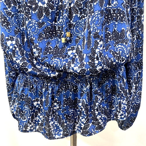 Blusa informal Michael Kors azul estampado cachemir campesino cintura elástica talla XL - Imagen 2 de 8