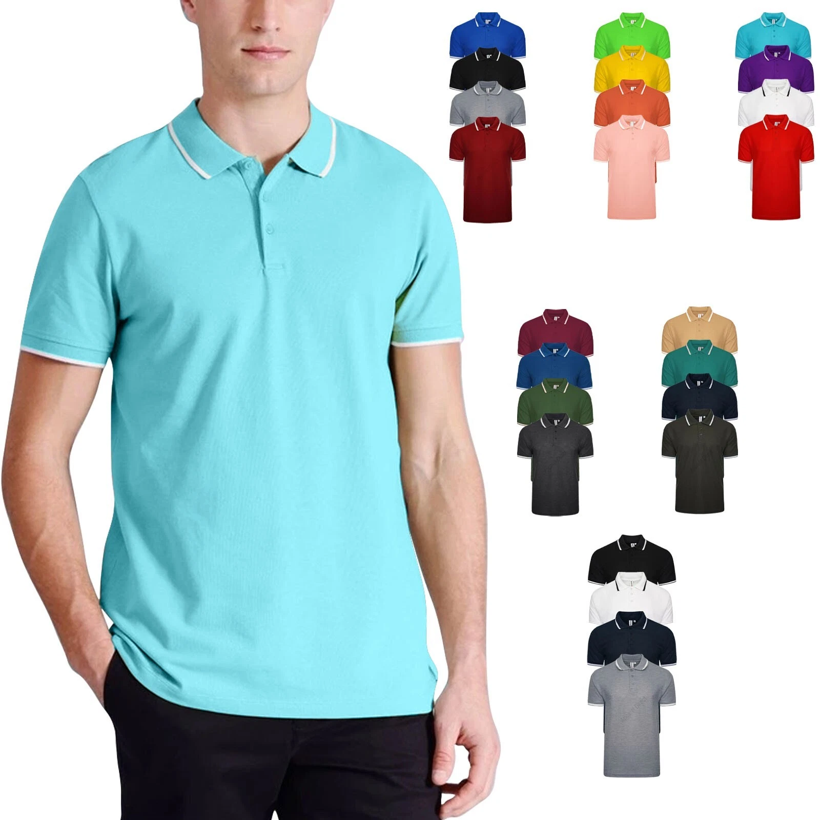 4 / 6 Pack Mens Polo Shirt Multipack Set Short Sleeve Pique Top Tipping T-Shirt
Opens in a new windo