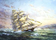 Ceramic Backsplash Tile Mural Nautical Sailing Ship - CLIPPER SHIP SURPRISE