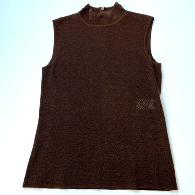 Escada Sweater Women Medium Wool Shimmer Mock Neck Keyhole Sleeveless Work 38 Nw
