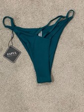 ZAFUL Bikini Tankini Swimsuit Bottoms Size 8 Strappy Green Ribbed Knit Modern