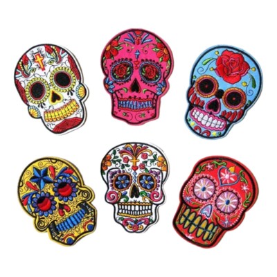 Sugar Skull Day Of The Dead Dia De Los Muertos Iron On Patch Embroidered 4'' Inch