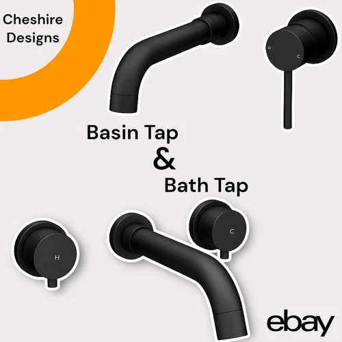 Black Wall Mounted Basin Bath Tap Bathroom Sink Mono Mixer Filler Round Modern
