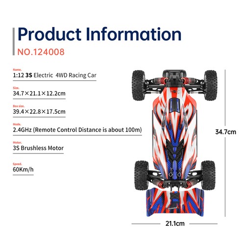 WLtoys Remote Control Car 1/12 2.4G 4WD 60KM/H Off-Road Car Christmas Gifts W3A5 - Picture 5 of 14