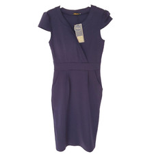 HiQueen Women's V-collar Sheath Knee-length Dress Size Sm Navy Blue Cap Sleeve