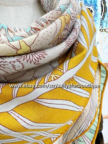 Sallys 70% Cashmere & 30% Silk Stole Animals Print Double Face Scarf Shawl 53" - Picture 8 of 35