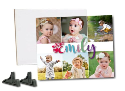 Personalised 6 Photos Collage And Colourful Text Ceramic Tile Gift  - Picture 1 of 6