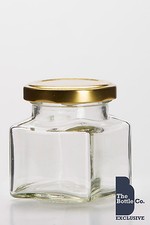 120 x 130ML / 4OZ  SQUARE JAM JAR HONEY WEDDING FAVOURS C/W CHOICE OF LID COLOUR