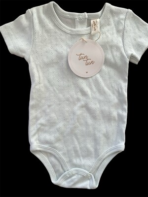 Tun Tun (Peru) NWT Light Blue Pointelle Knit Pima Cotton Sh Sl Bodyshirt-3-6Mos