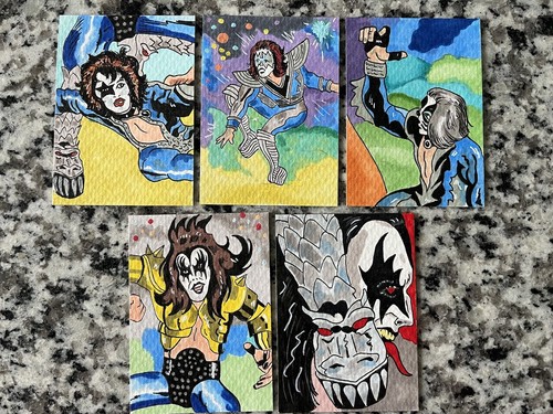 KISS CARD - ACEO - Art Sketch 2.5 X 3.5 (5) Cards Painting Simmons Stanley