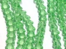 Bead, 50 Transparent Peridot Green Czech Glass 6x4mm Baby Bell Cone Flower Beads