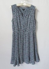 Talbots Petites blue paisley smocked notch neck sleeveless lined dress *Sz 10P*