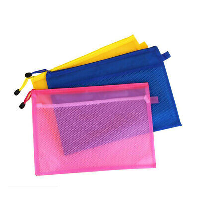 A4 Large Document Files Storage Zipper Expanding Bag Colour Folder Mesh Wallets 