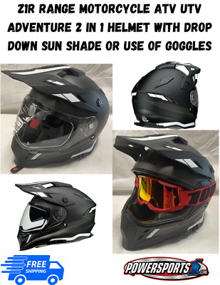 Z1R RANGE 2 IN 1 MOTORCYCLE ATV UTV ADVENTURE HELMET DROP DOWN SUN SHADE XXL