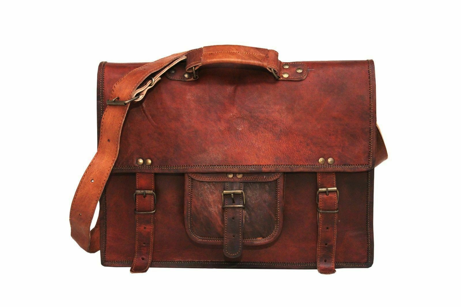 New Men's Vintage Brown Leather satchel Messenger Shoulder Laptop suitcase Bag