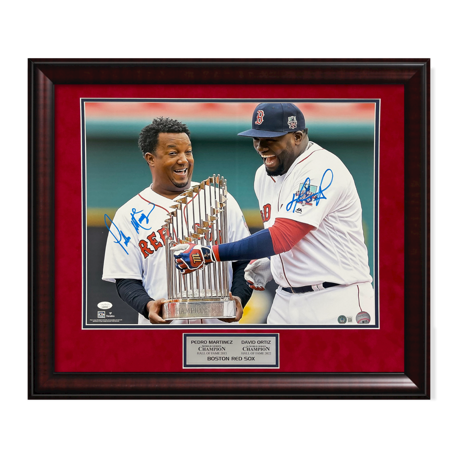 David Ortiz Autographed Signed Boston Red Sox & Pedro Martinez 16x20 Photo Framed to 20x24 JSA 