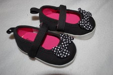 Baby Toddler Girls Shoes BLACK CANVAS MARY JANES Polka Dot Bow SIZE 2 4 5 6