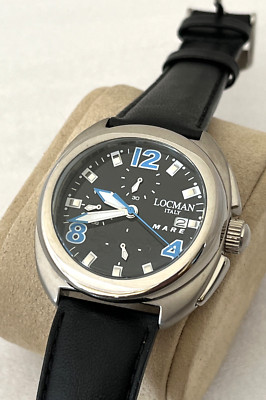 LOCMAN MARE Men Women Chronograph Titanium Watch 39 mm Quartz Blue Black Leather