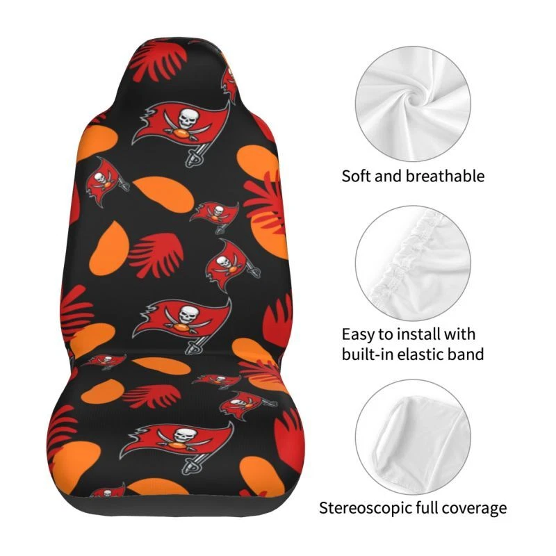 2pcs Tampa Bay Buccaneers Elastic Car Seat Covers Front Rear Protectors Decor
