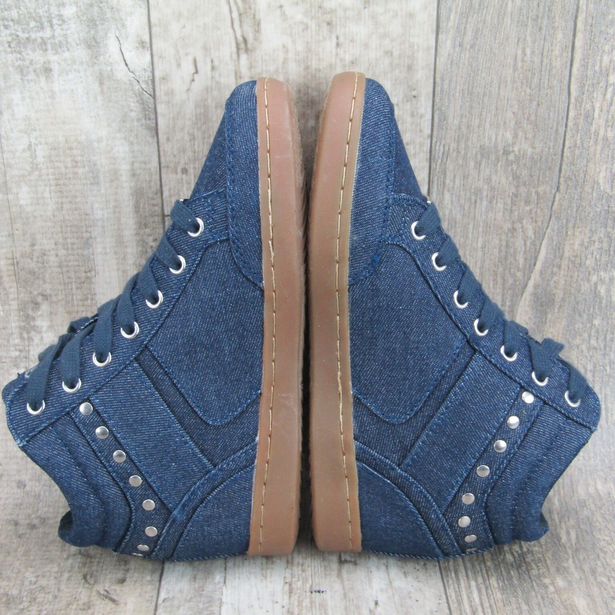 Guess Sneaker Womens Hitop Size 6 Blue Denim Shoe Logo | eBay