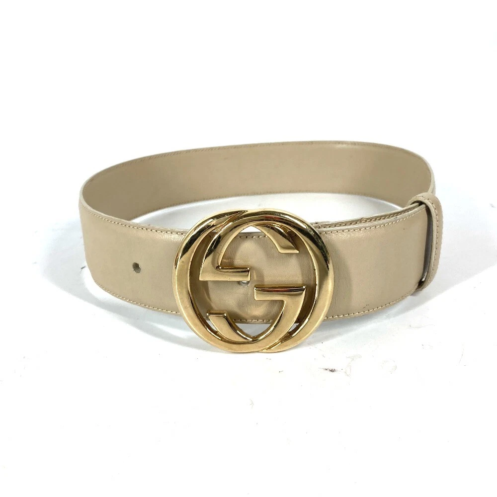 Ceinture GUCCI 037・0394 GG logo cuir beige/or