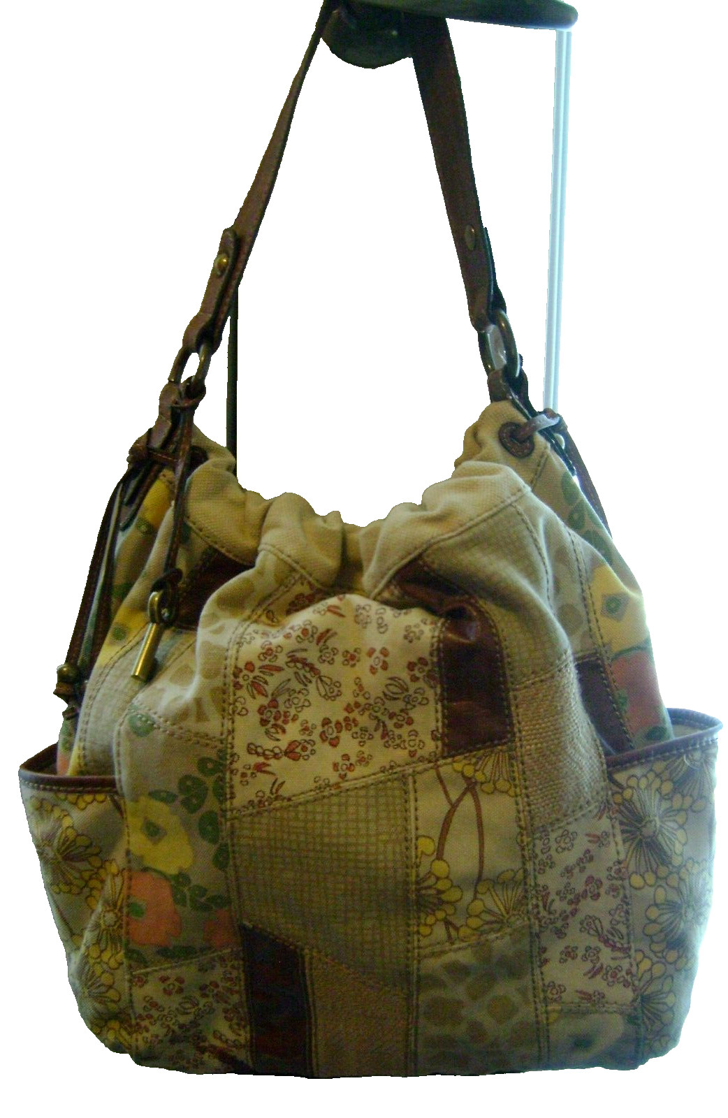 FOSSIL DESIGNER PATCHWORK CANVAS HANDBAG PURSE TO… - image 1