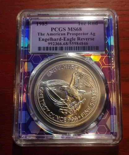 1985 Engelhard “The American Prospector” 1 oz Round PCGS MS68 Silver Coin BERT