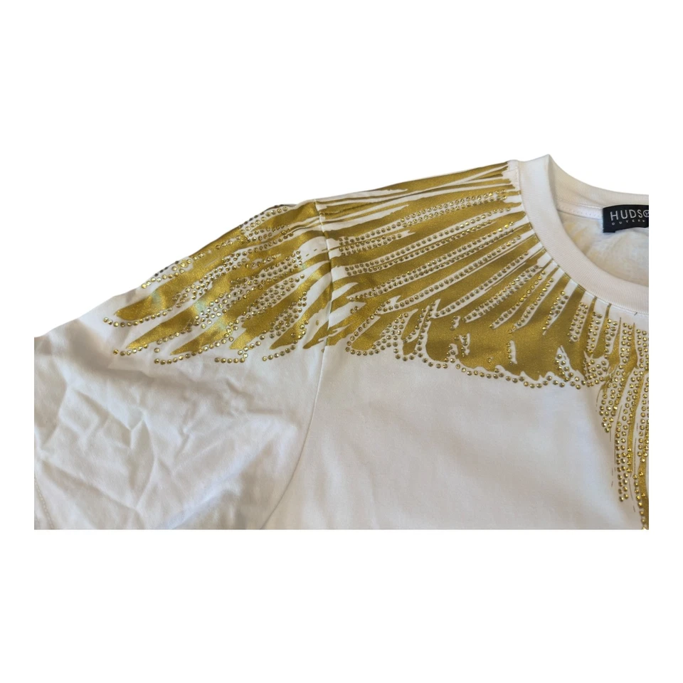 Hudson Outerwear T-Shirt M White Gold Rhinestone Wing Graphic Streetwear Tee - Image 4 of 4
