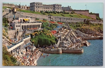 Vintage Plymouth Devon England Sun Terraces Beach NPO Dexter Postcard 1973