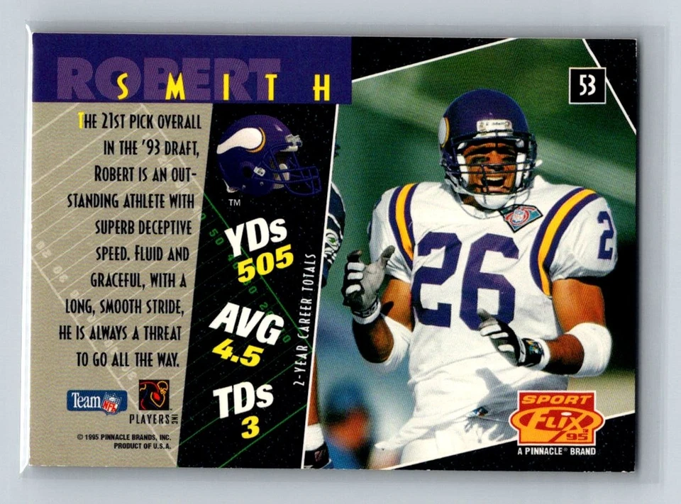 Robert Smith 1995 Sportflix #53 Minnesota Vikings - Image 2 of 2