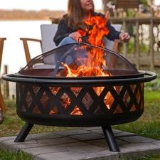 36 in Crossweave Steel Fire Pit with Screen, Poker, and Cover by Sunnydaze