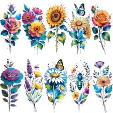 Watercolor Flower Temporary Tattoos For Women Large Floral Fake Tattoos Stickers