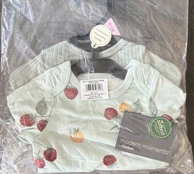 Gerber Fruit Print Cotton Bodysuit Set 2-Pack 3-6 Months Short Sleeve Softest