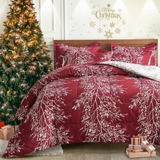 Christmas Bed in a Bag Burgundy Red Comforter Sheet Set 7 Pieces Queen Size A...