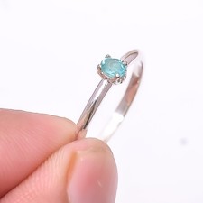 Neon Blue Apatite - Bahia Mines Solitaire 925 Sterling Silver Ring s.6.5 Sku42