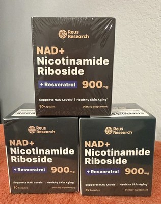 Lot of 3 PACK NAD+ Nicotinamide Riboside Resveratrol 900mg Healthy Skin Exp 1/27