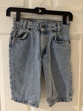 Vtg Levi  s 550 Jorts Youth 25.5" Waist Orange Tab Blue Jean Shorts USA 1992