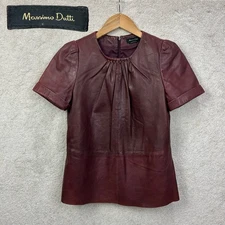 Massimo Dutti Women’s 100% Sheep Leather Lined Burgundy Pleated Cuffed Top Small