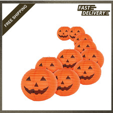Halloween Paper Lanterns 10 Inch Jack-O-Lanterns Hanging Decorations Pack of 10