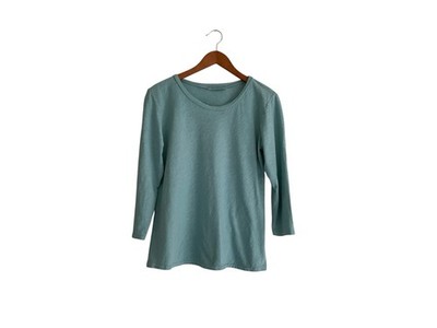 Cut Loose Cotton Linen Slub Knit Top Sz S Blue 3/4 Sleeve Coastal Minimalist