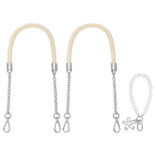 2Pcs 62cm/24.4" PU Leather Braided Purse Straps Beige, Silver Buckle 