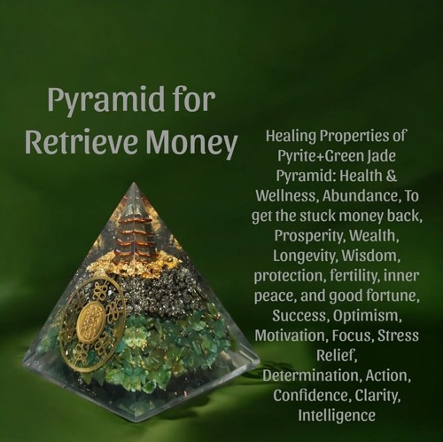 Pyrite & Green Jade Pyramid For Retrieve Money Fortune Wealth Success Zibu Code - Picture 1 of 13