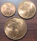 LOT- SOMALIA 1950 RED UNC 1, 5 & 10 Centesimi African Elephant Coins BU — photo 1
