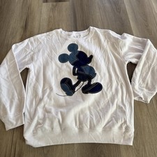 Disney Mickey Mouse Denim Appliqu Sweatshirt Women s Small White Pullover