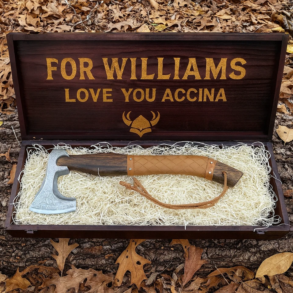 Custom Handmade Viking Axe & Wooden Box  - Personalized Gift Hand Forged Hatchet - Image 2 of 4