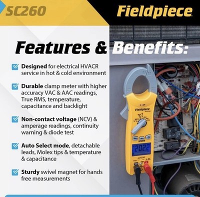 Fieldpiece SC260 True RMS Clamp Meter 4000 Count 600V CAT III NCV Temp