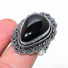 Black Onyx Gemstone Handmade 925 Sterling Silver Jewelry Ring Size 8.5 US 