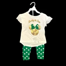 Disney Junior Minnie Mouse St Patrick's Day Lucky & Cute 2 Piece Outfit Sequined