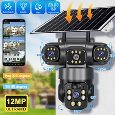 3 Lens 12MP Solar Battery Home Security Camera Outdoor Wifi Wireless PTZ CCTV US